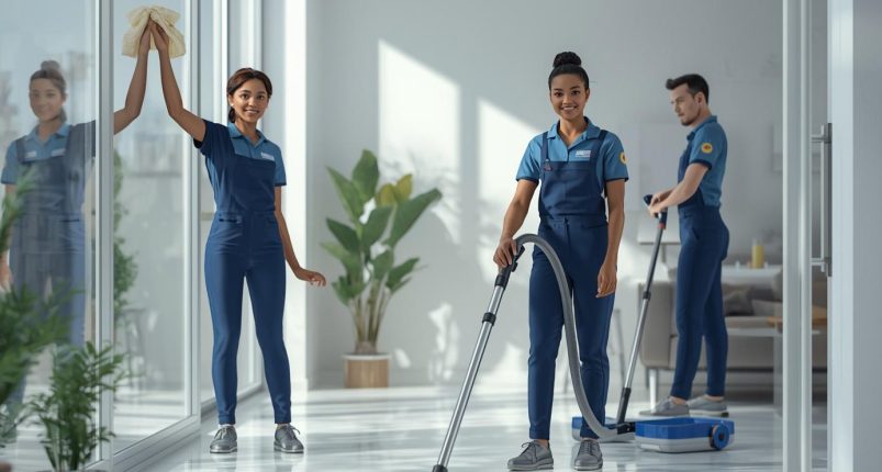 Highly realistic professional cleaning service scene for a w